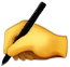 Gelbe Hand, die einen schwarzen Stift hält, als würde sie auf einer transparenten Fläche schreiben oder zeichnen.